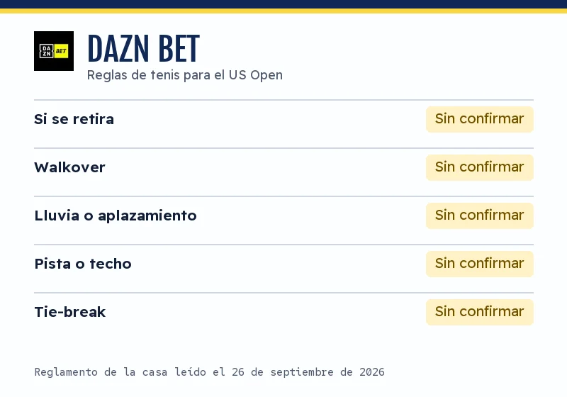 Reglas de tenis de DAZN Bet para el US Open: retirada, walkover, lluvia, pista y tie-break